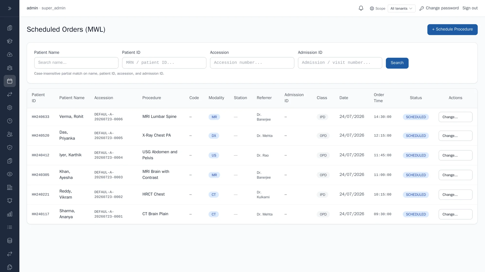 HEEBA scheduled orders and modality worklist