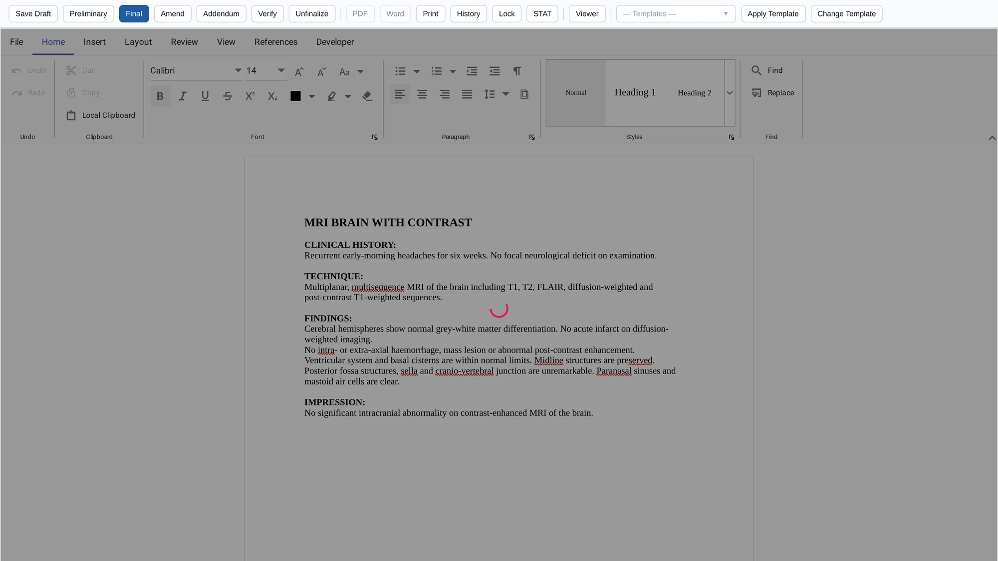 HEEBA structured report editor