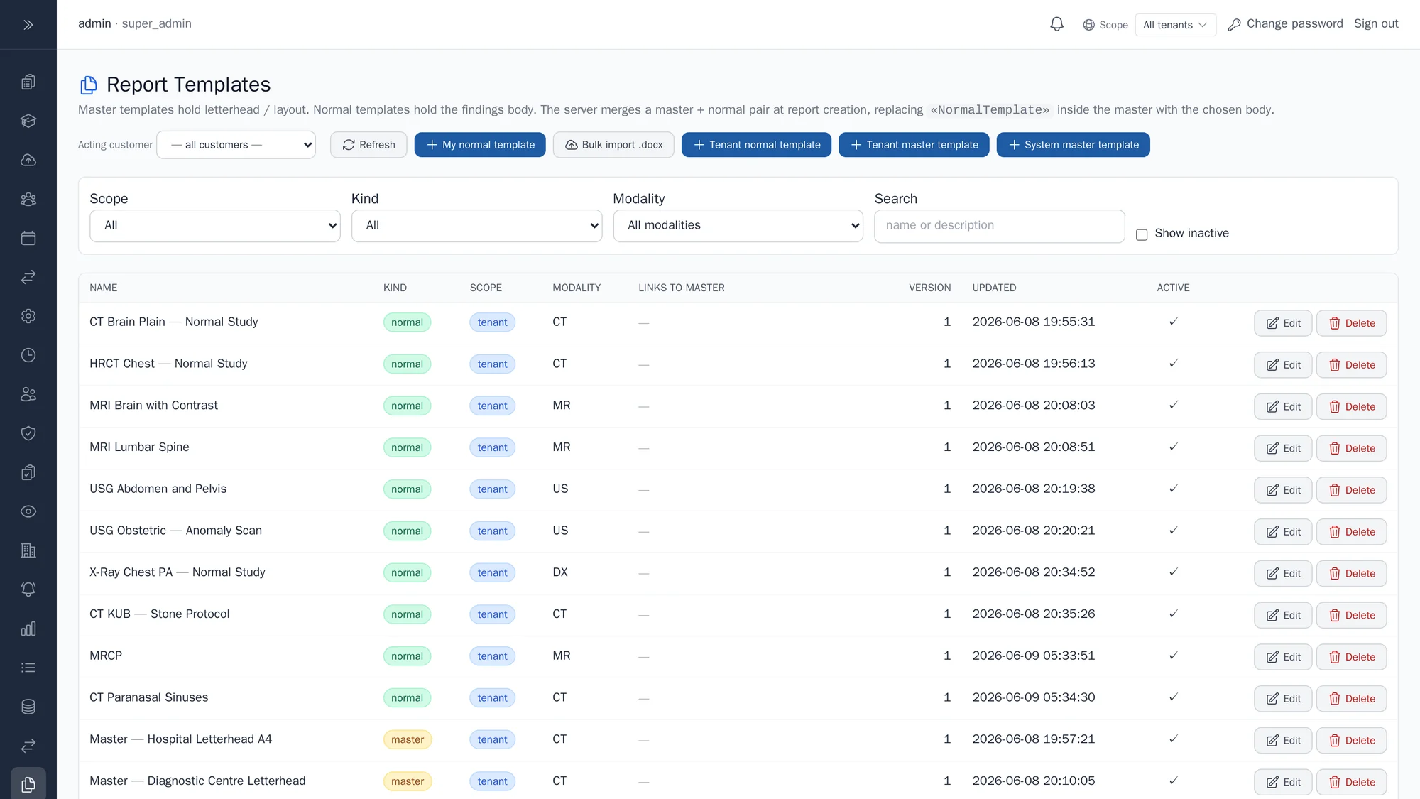 HEEBA report template management